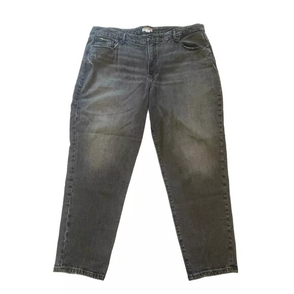 Good American Good Girlfriend Jeans High Rise Black Distressed Stretch Denim - Picture 1 of 14